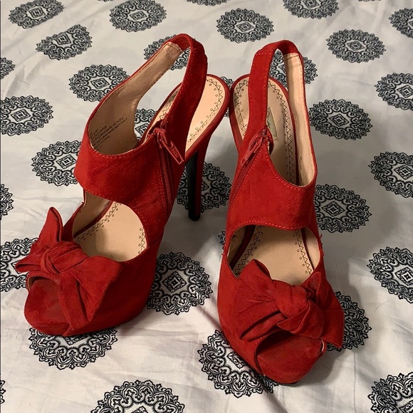 Red Suede Heels - Picture 1 of 8
